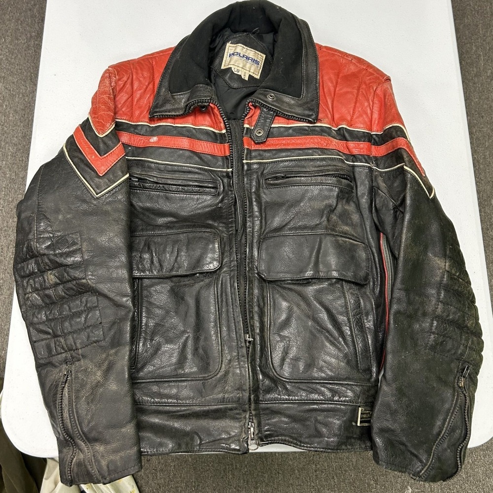 Polaris Leather Racing Jacket Mens Large Black Red Vintage Winterwear Moto D3